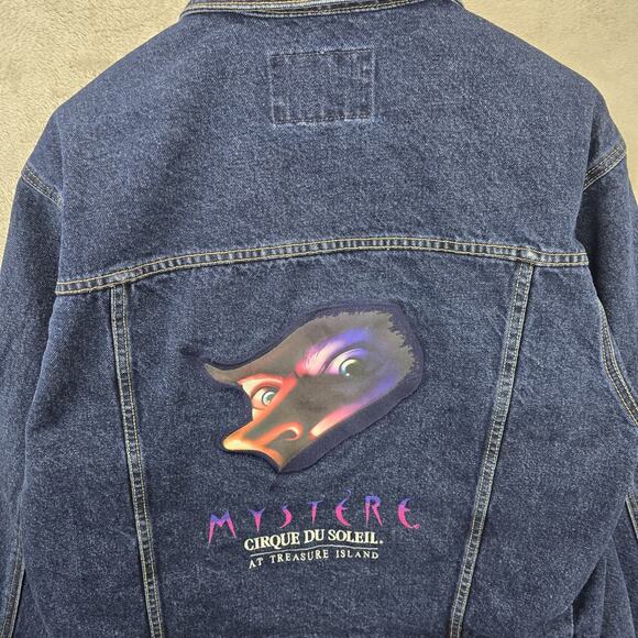 Vintage Mystere Cirque Du Soleil Embroidered Denim Jean Jacket Large 90s Trucker - Picture 2 of 12
